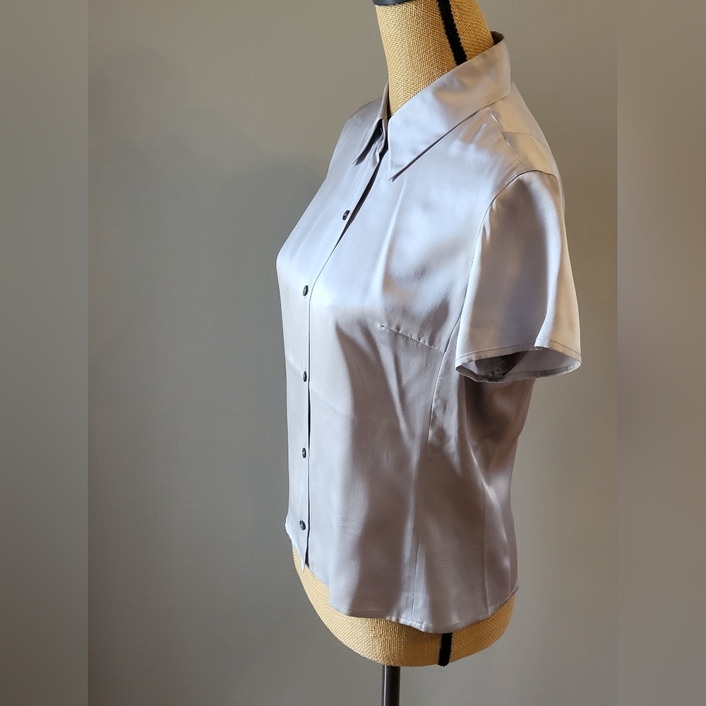 J. Crew Silver Silk Short-Sleeve Button-Down Blouse - Picture 8 of 11